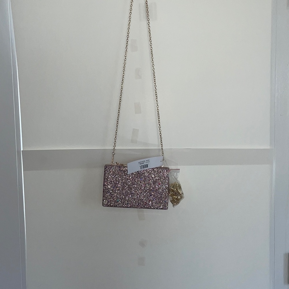 Alessia Pink Glitter Purse Gold Trim Clutch New